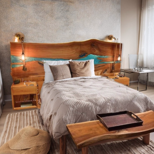 Bulk Blue Epoxy Resin Live Edge Solid Wood Headboard