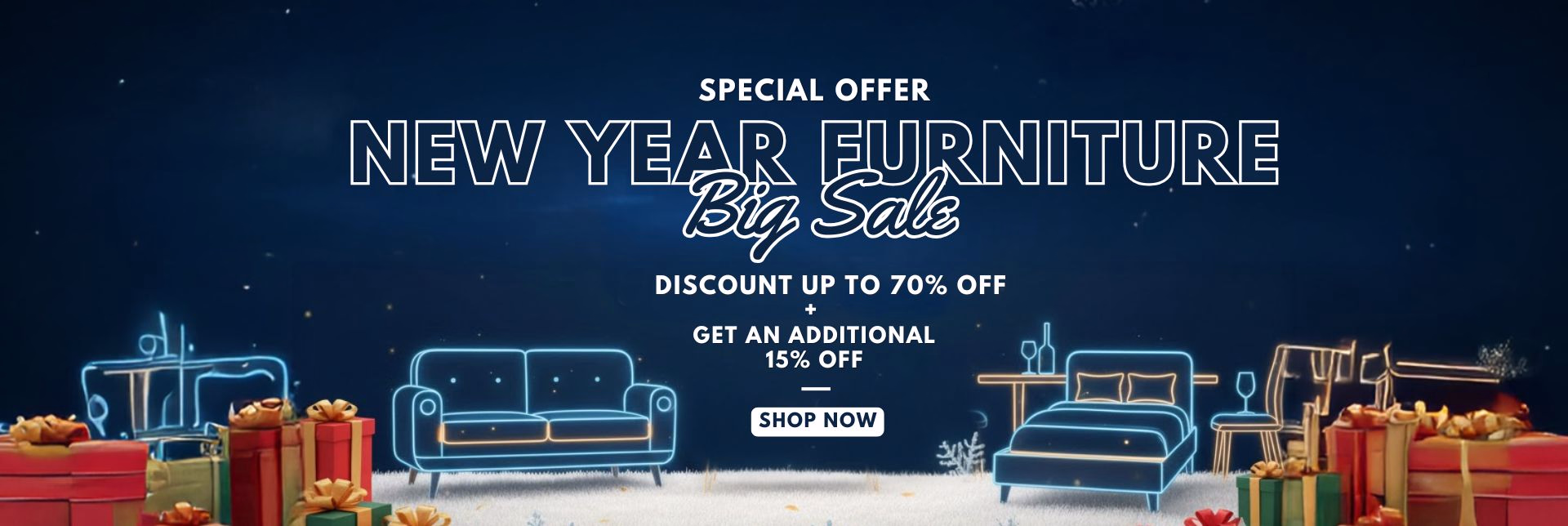 new year furniture sale, big sale, 15% off additional