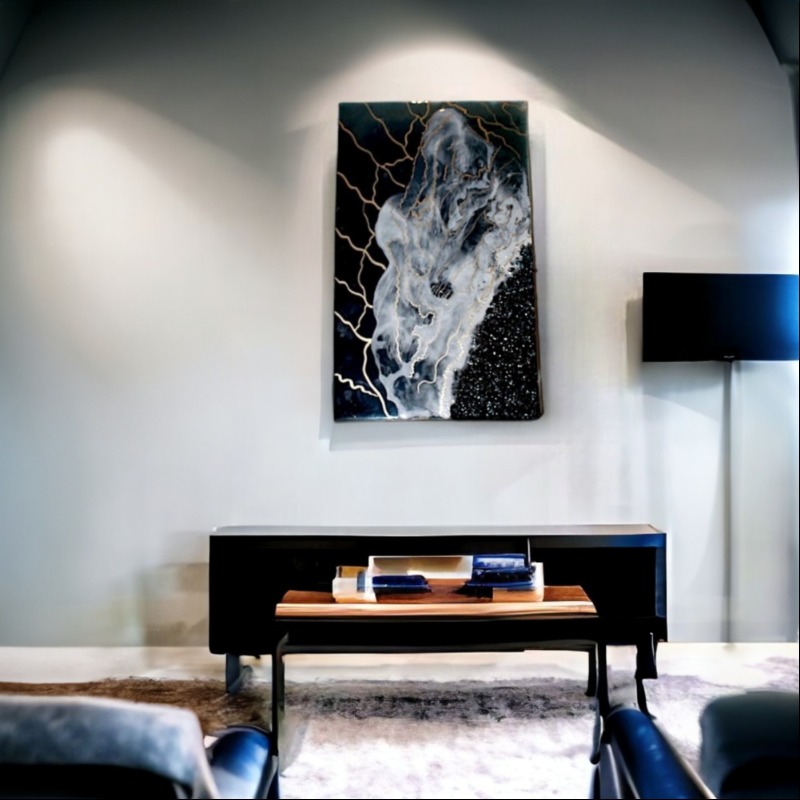 Black And Golden Epoxy Resin Wall Art