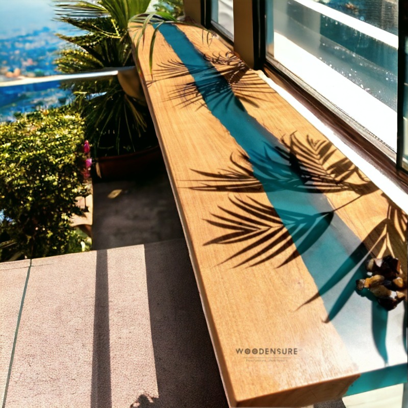 Serenity Shores Epoxy Resin Solid Wood And Metal Frame Bench