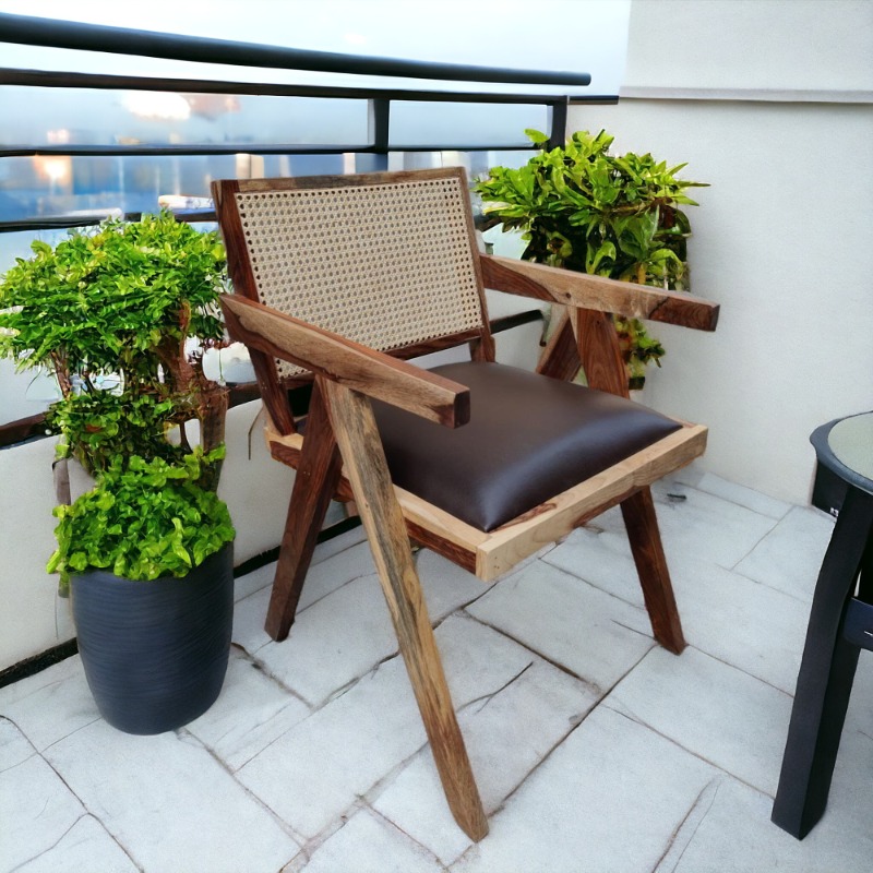 Natural Solid Wood Cane Chair