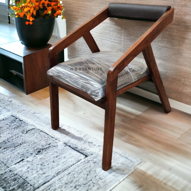 Natural Wood Dining Table Chair With Cushion For Home & Office