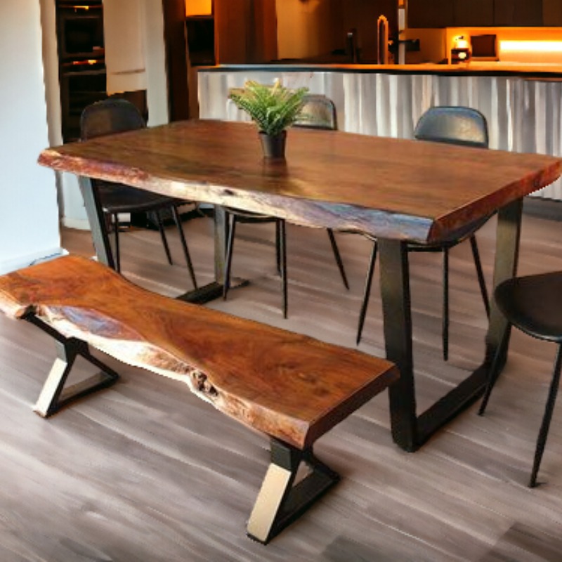 Raw Wood Edge Dining Table