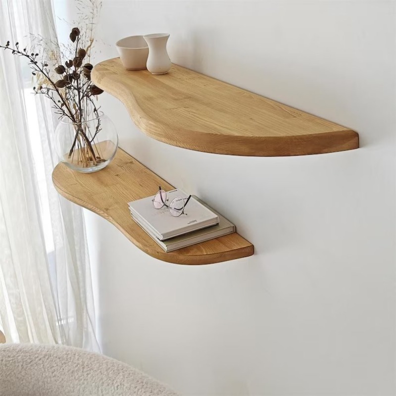 Flow Solid Wood Floating Wall Shelf Set of 2