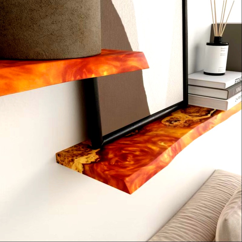 Carmine Red  Epoxy Resin live Edge wood Wall Shelf
