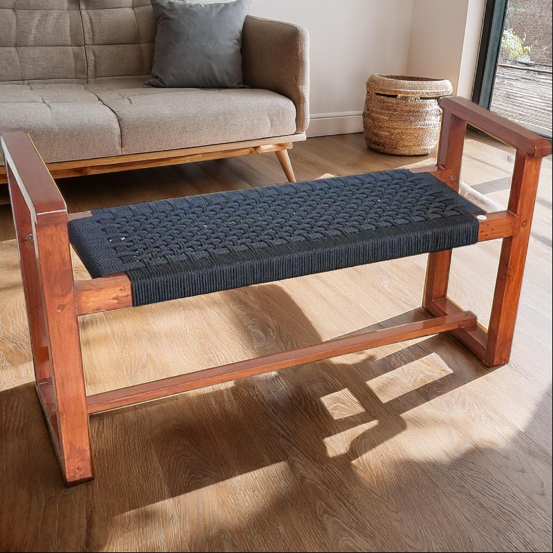 Black Cotton Jute Rope Bench