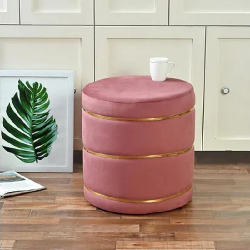 Elegant Round Pink Velvet Ottoman