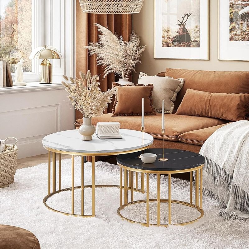 Minimal Round Marble Nesting Table Set of 2