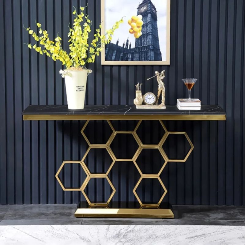 Sleek Black and Gold Console Table