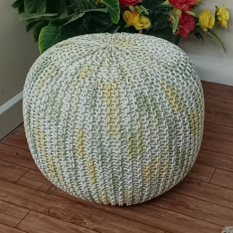 Hand-Knitted Boho Round Pouf Ottoman | Round pouf for modern home interiors | Bohe...
