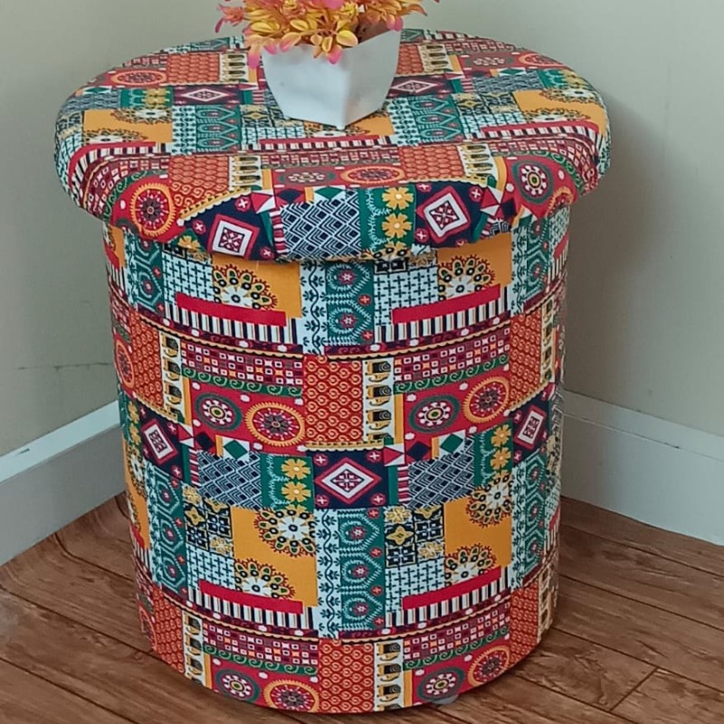 Boho Fabric Upholstered Storage Ottoman Pouffe Stool | Handcrafted Bohemian Storag...