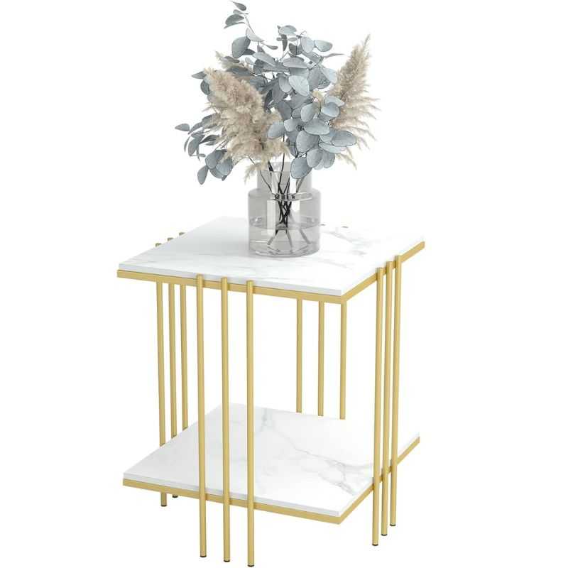 Elara Marble Luxury Side Table with Gold Frame - Elegant Accent for Interiors by W...