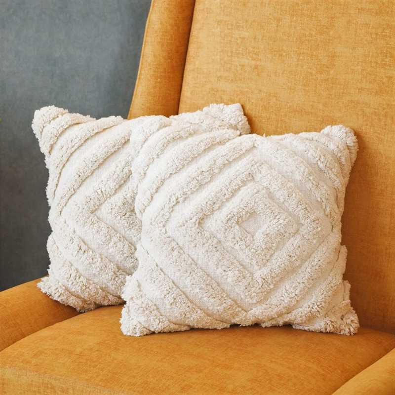 CozyDiamond Duo – Cotton Textured Cushion Covers – 16x16 Inches | Soft Geometric D...