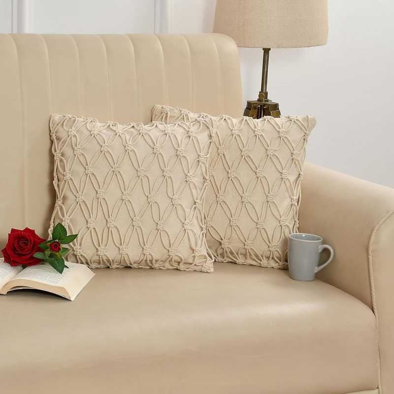 KnotLuxe Pair – Macrame Cotton Cushion – 16x16 Inches | Hand-Knotted Artistry | Bo...