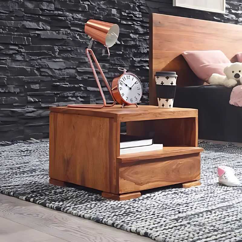 Liora Nightstand | Rustic Wood Finish with Open Shelf | Modern Design | Bedroom Si...