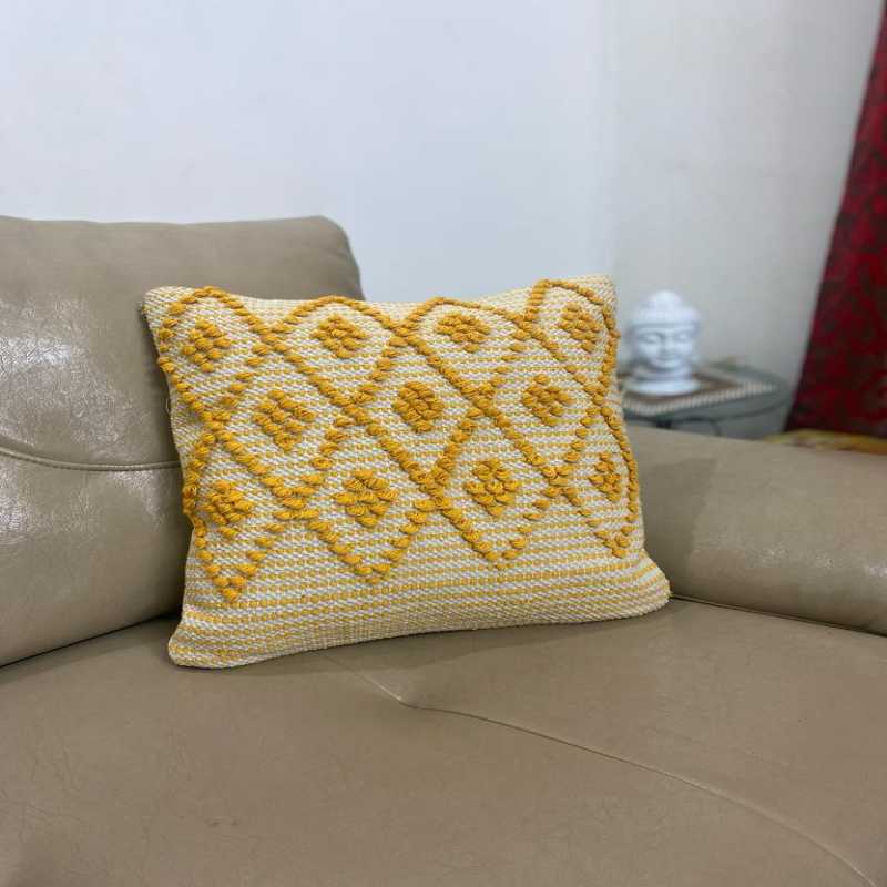 SunWeave Throw Pillow | Yellow Tufted with Geometric Pattern | Boho Decor | Living...