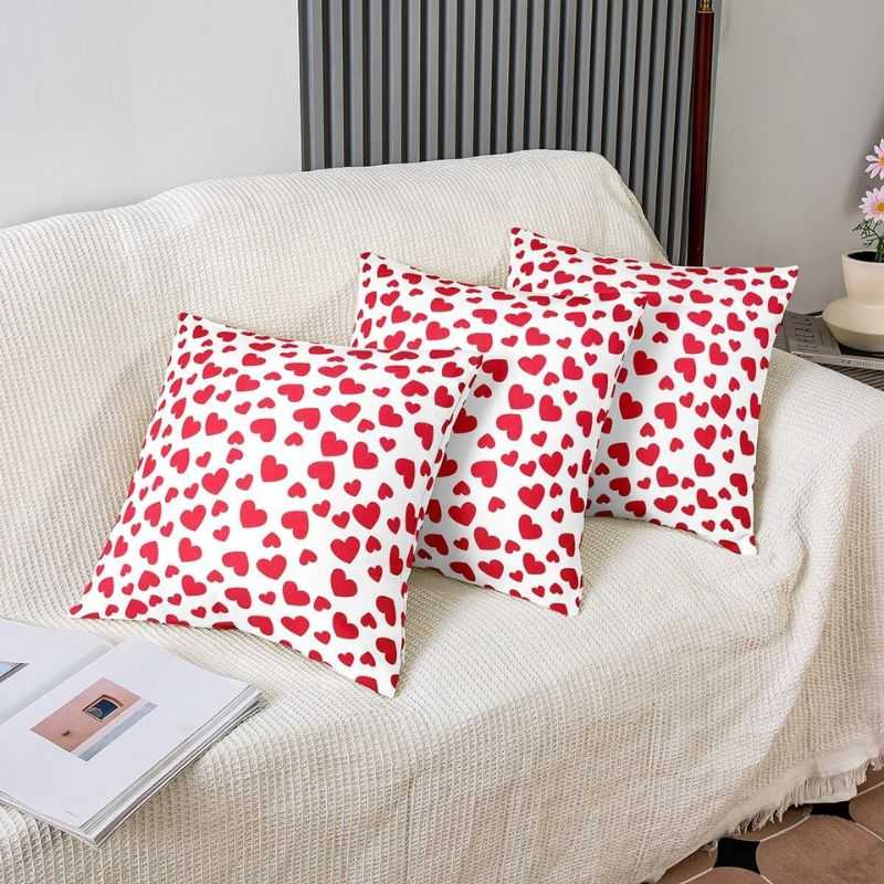 LovePop Trio – Satin Heart Print Cushion Covers – 16x16 Inches | Bold Red Heart Cl...