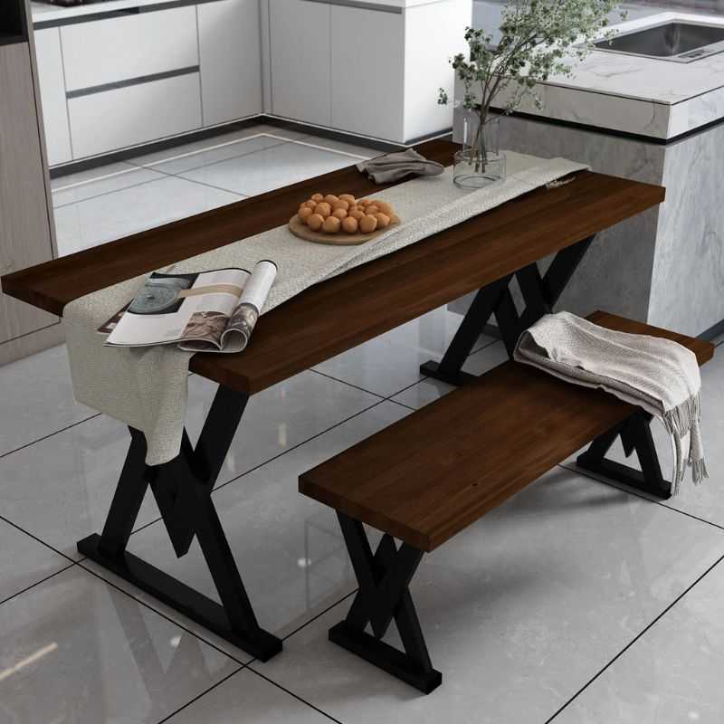 Acacia Wood Dining Table Set | Modern Industrial Leg Design | Natural Wood Finish ...