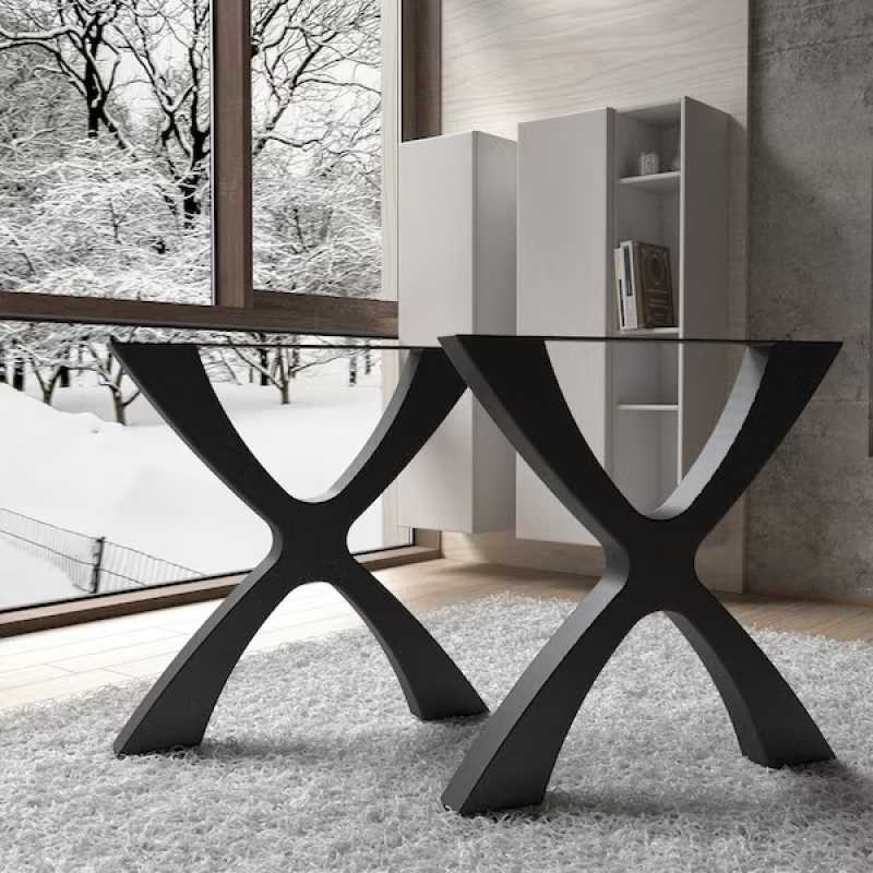 Modern X-Shape Metal Table Base for Dining | Sleek Powder-Coated Steel Frame for W...