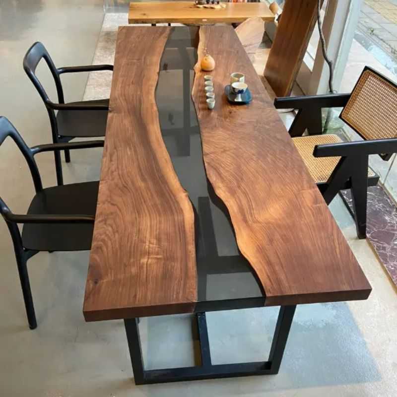 Luxury Acacia Wood Epoxy River Dining Table – 6 Seater Live Edge Solid Wood Dining...