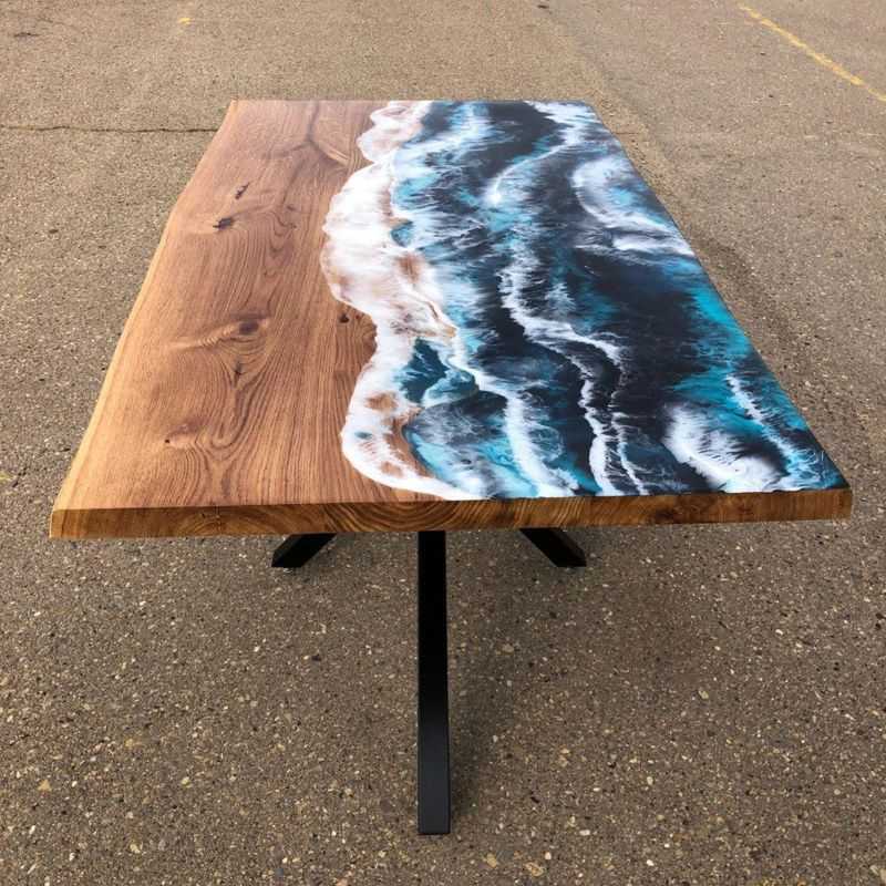 Wavy Beach Epoxy Resin Dining Table | Ocean Wave Epoxy Table for 6-Seater Dining,K...