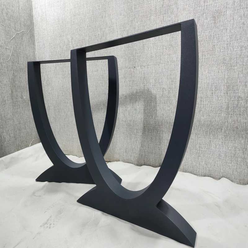 U-Shaped Curved Metal Table Legs Matte Black Iron | Contemporary Dining & Work Tab...