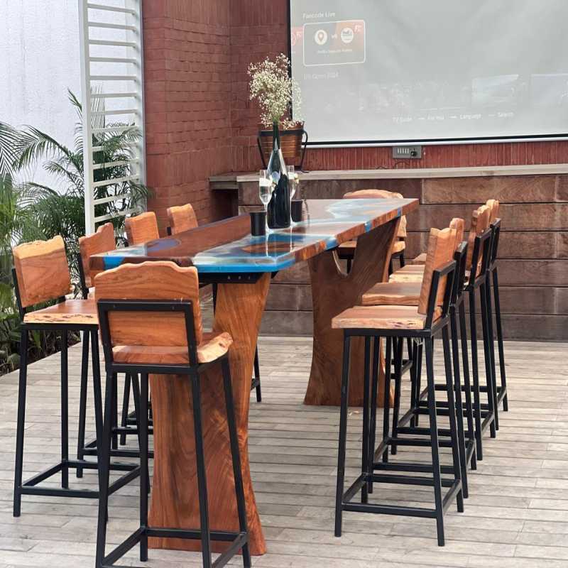Artwood Solid Wood Bar Table with Epoxy Resin Top and Chairs