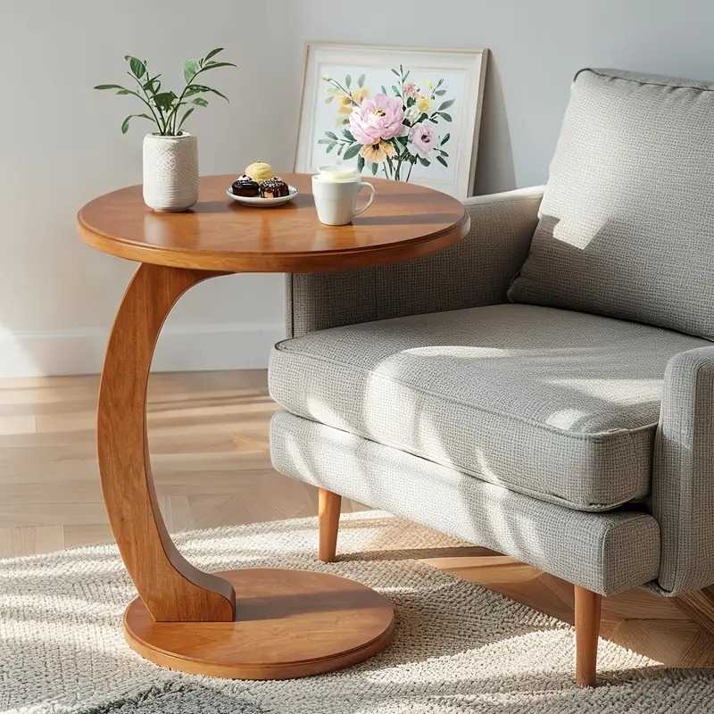 Solid Wood Round C Shape Side Table