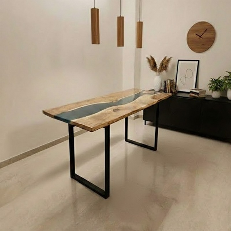 Blue Epoxy Resin River Dining Table in Acacia Wood | Di...