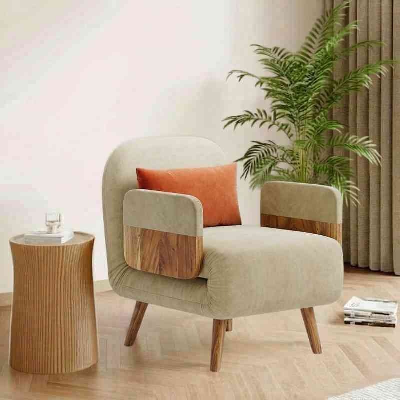 Mid-Century Beige 3-in-1 Convertible Single Seater Sofa...