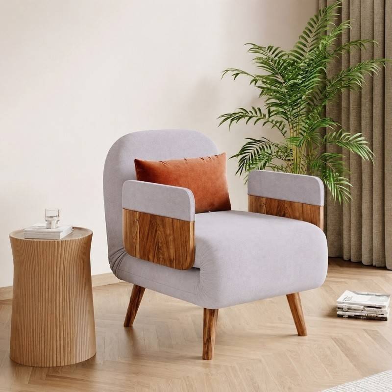 Mid-Century Grey 3-in-1 Convertible Single Seater Sofa ...