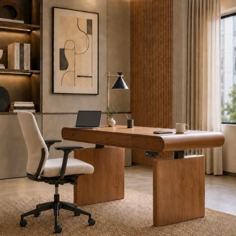 Mid-Century Modern Electric Standing Desk with Height Adjustment, Charging Port & ...