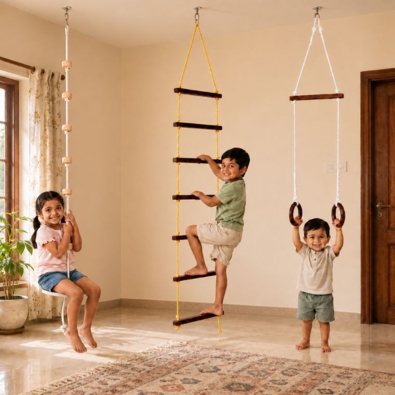 Woodensure Kids 3-in-1 Indoor & Outdoor Wooden Adventure Play Set with Rope Ladder...