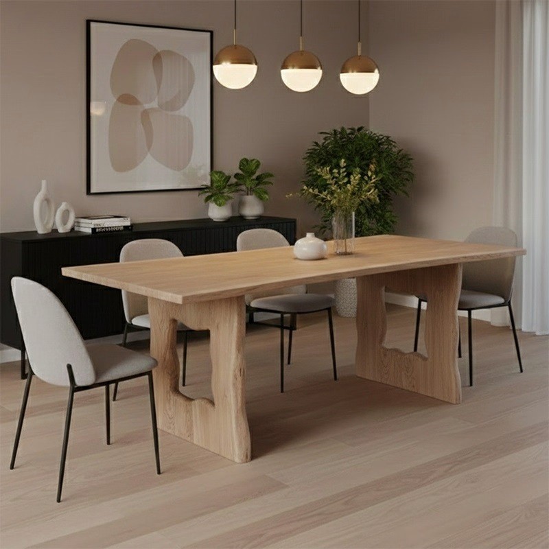 Hazel Live Edge Solid Wood Dining Table With Wooden Lags