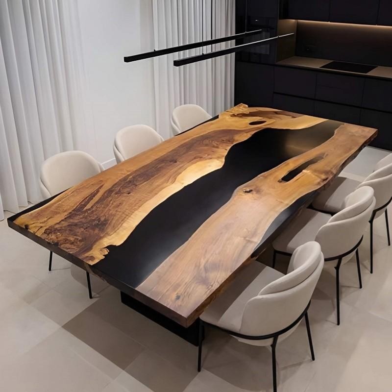 Black Epoxy Resin River Table