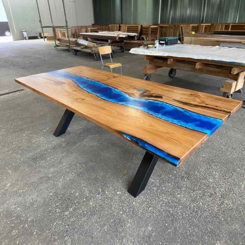 Blue Epoxy Resin River Dining Table