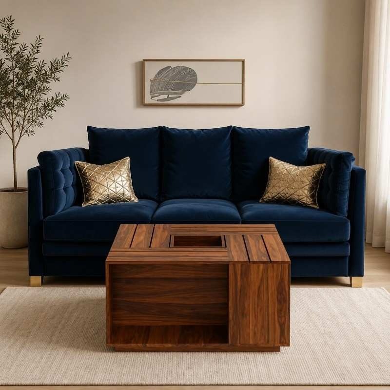 GeoNest Sheehsam solid wood Coffee Table | Wooden Finish with Geometric Top | Stor...