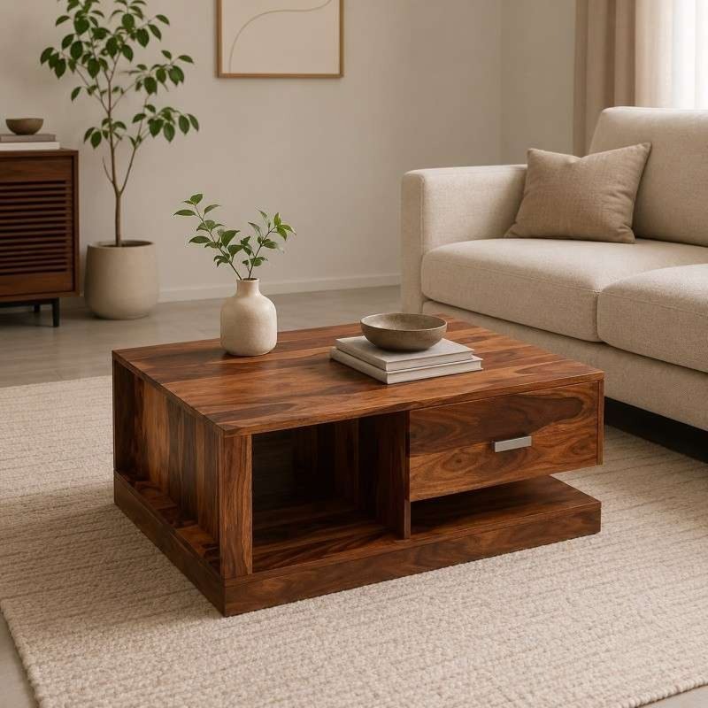 Avana Solid Sheesham Wood Coffee Table | Smart Storage, Modern Design for Living R...