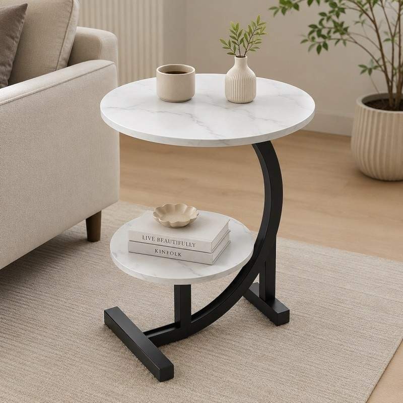Round Marble Top Side Table for Living Room