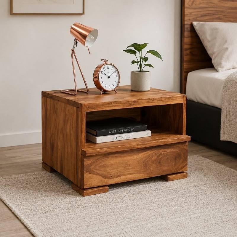 Liora Nightstand | Rustic Wood Finish with Open Shelf | Modern Design | Bedroom Si...