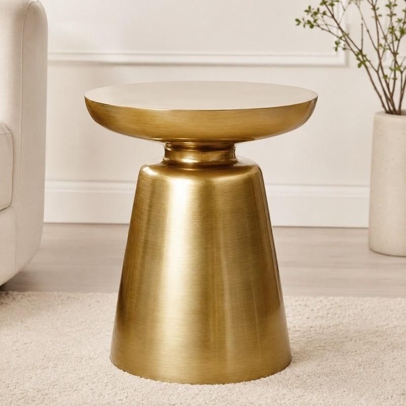 Zephyr Side Table | Gold Finish with Pedestal Base | Minimalist Design | Living Ro...