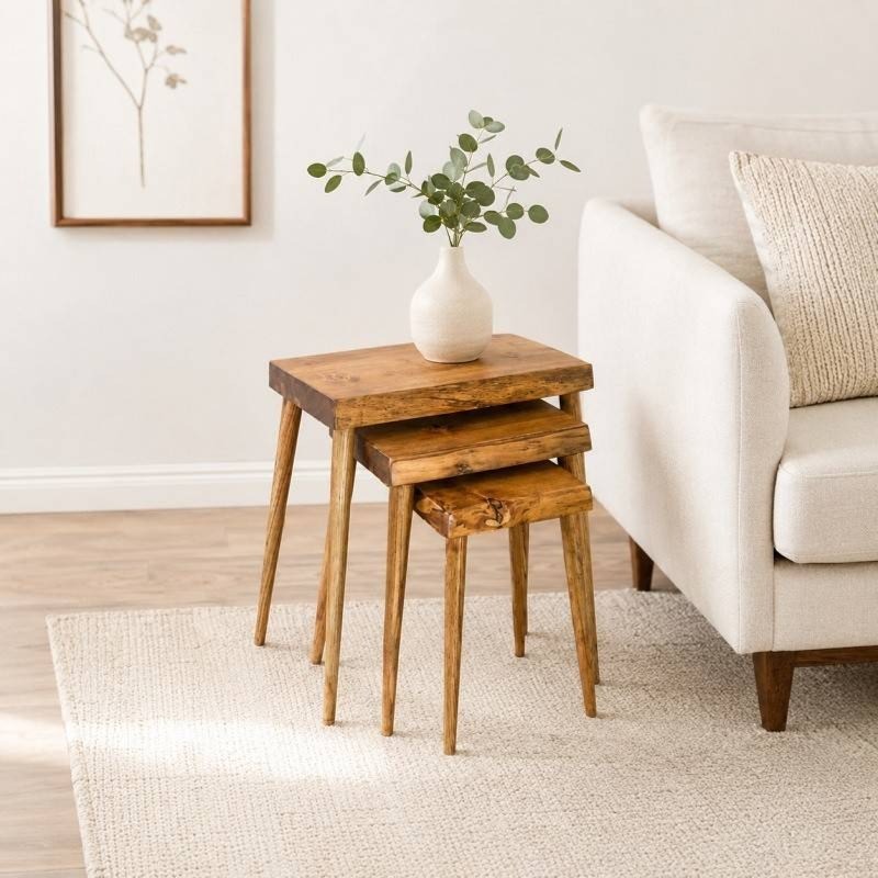 Rhomboid Solid Wood Nesting Table Set of 3 Plectra Solid Wood Coffee Table