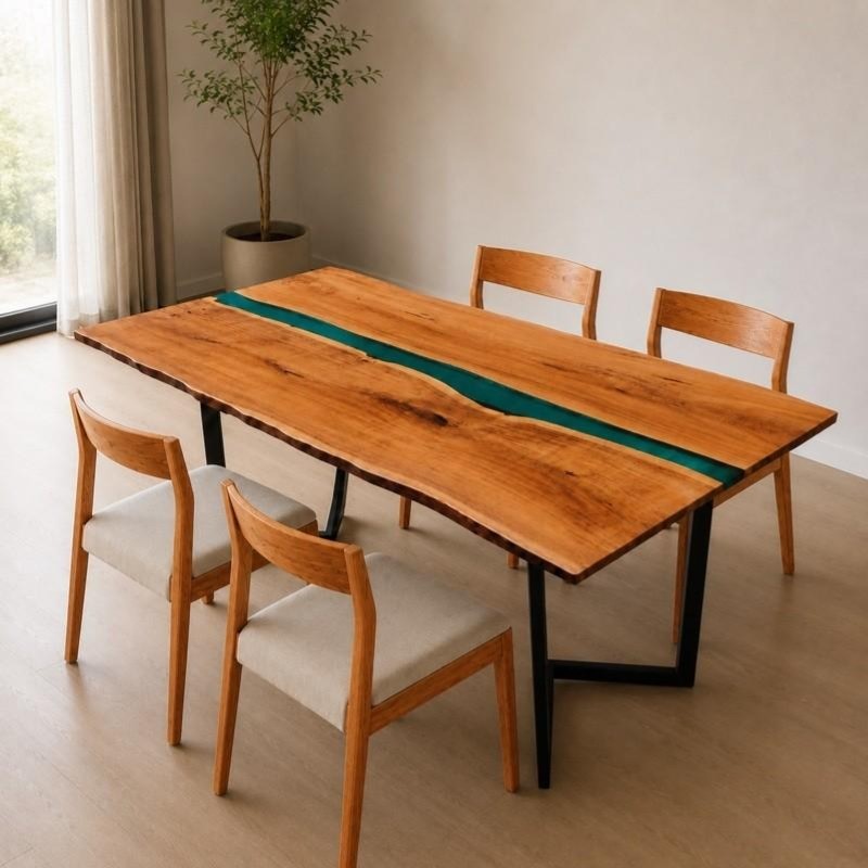 Teal Epoxy River Resin live edge Dining Table 8 Seater dining Table