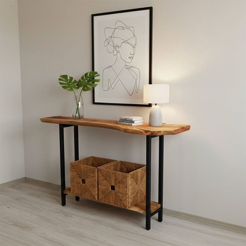 Live edge Console Table With Metal base frame