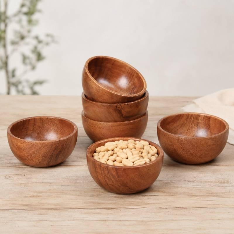 Wood Eating Bowl Set of 6 | Wooden Eating Bowls | Eating Bowl Set Wooden Set of 6