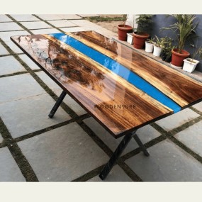 Epoxy resin Dining Table , Kitchen Dining Table , River Table  , Blue Epoxy River ...
