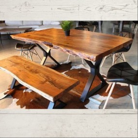 Customized Live Edge Dining Table Wooden Rustic Dining Table With Bench