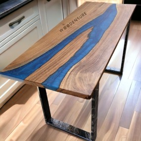 Epoxy resin Dining Table , Kitchen Dining Table , Blue Epoxy River Table