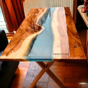 Glossy Finish Epoxy Resin Dining Table . River Attractive Dining Table .