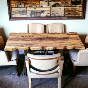 Raw Wood Edge Dining Table